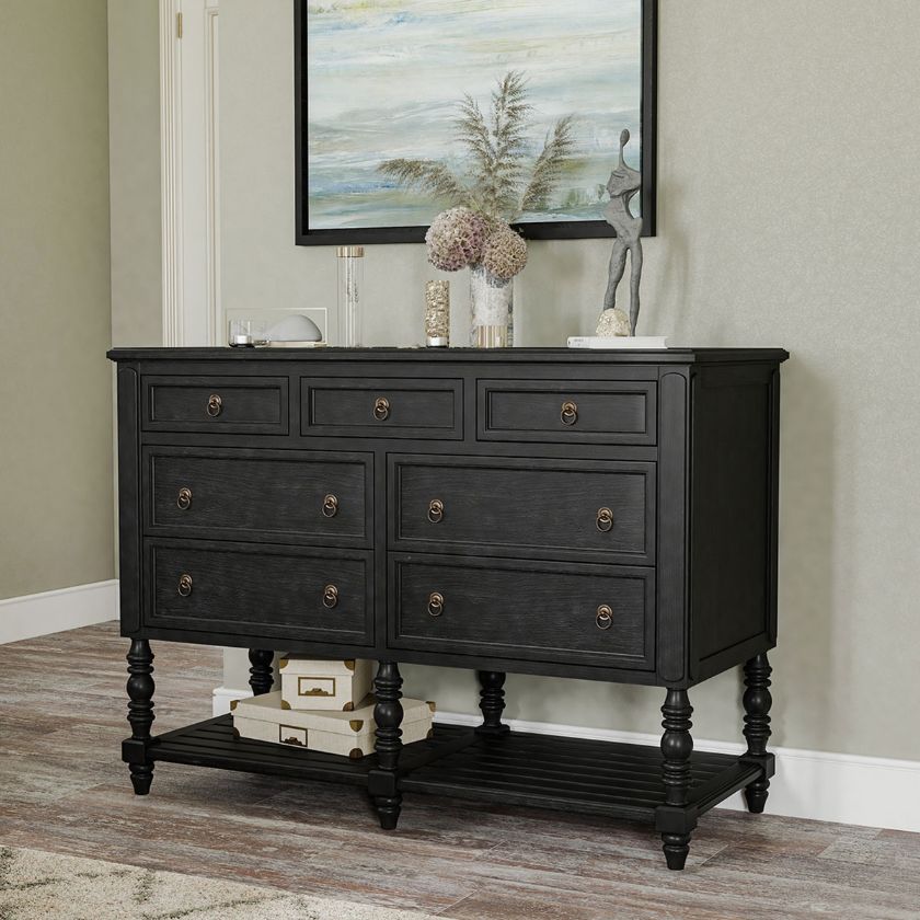 Picture of Thetford Traditional Black Solid Wood 7 Drawer Dresser