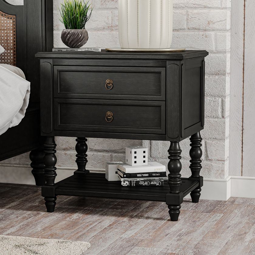 Picture of Thetford Traditional Black Solid Wood 2 Drawer Nightstand