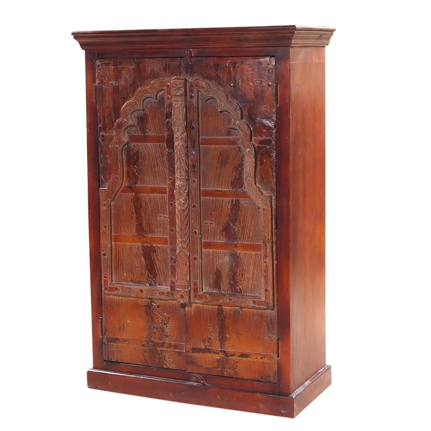 Picture of Rustic Solid Wood Traditional Arched Door 3 Tier Armoire