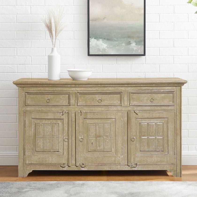 Picture of Distressed Rustic Solid Wood 3 Drawers Sideboard