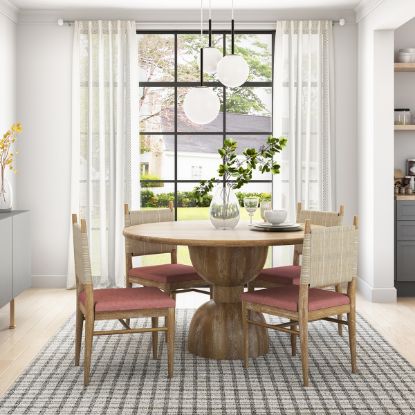 Picture of Bolsward Rustic Solid Wood Round Pedestal Kitchen Table Set of 4