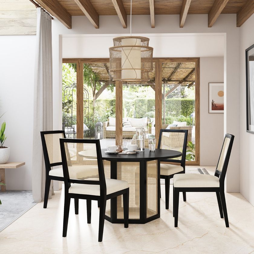 Picture of Varberg Black Round Small Kitchen Table Set with 4 Cane Chairs