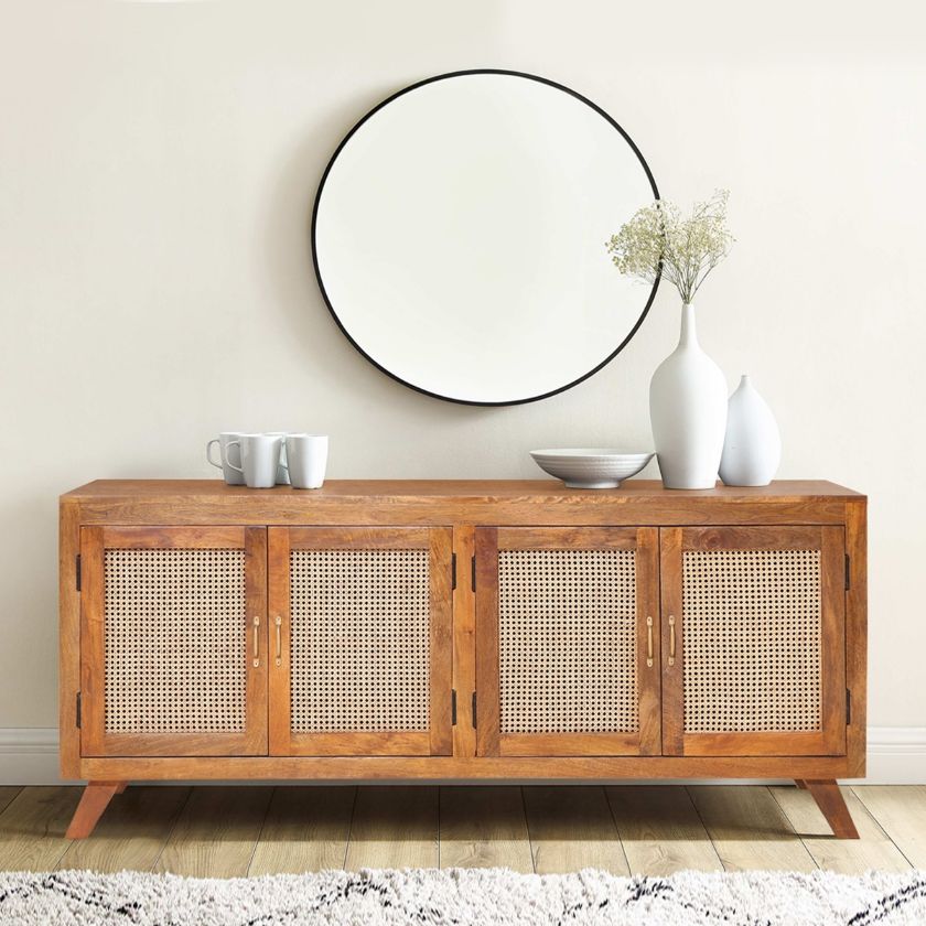 Picture of Leeston Solid Wood Large Credenza with Rattan Doors