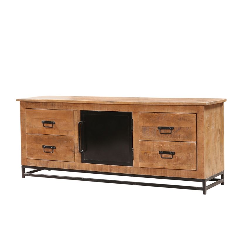 Picture of Maui Rustic Industrial Solid Wood 4 Drawer Media Cabinet