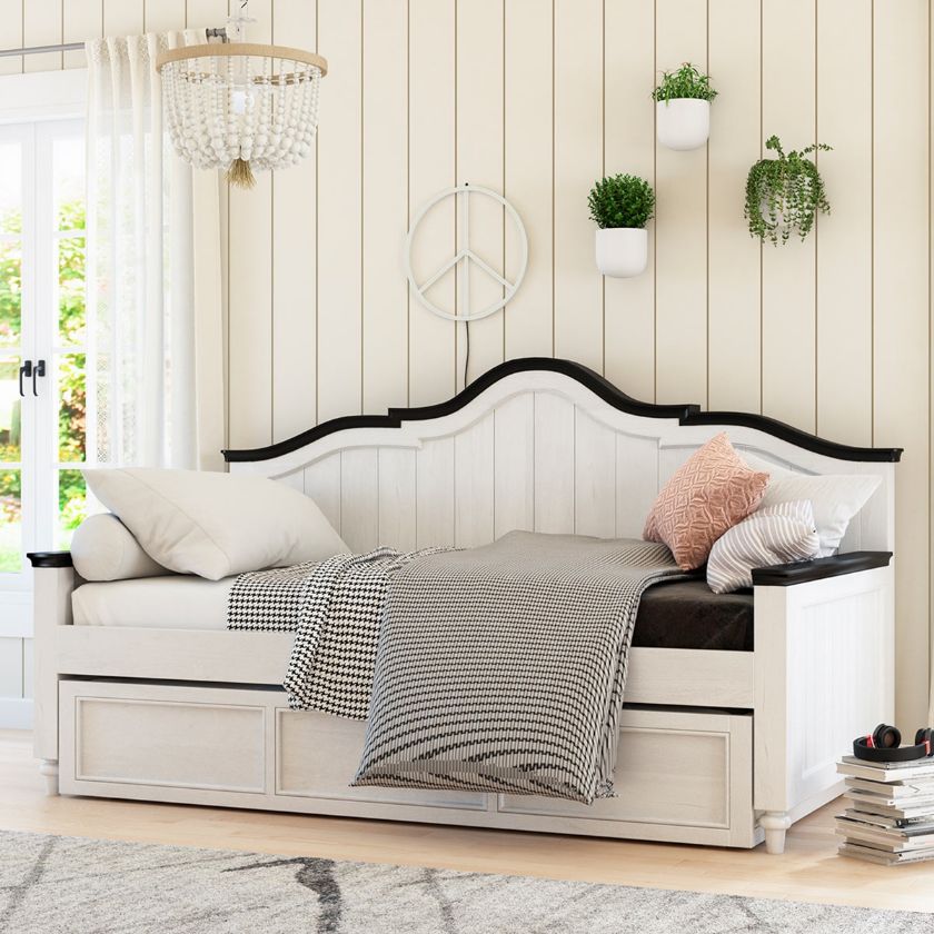 Picture of Girona Solid Wood Modern Farmhouse Twin Daybed With Popup Trundle