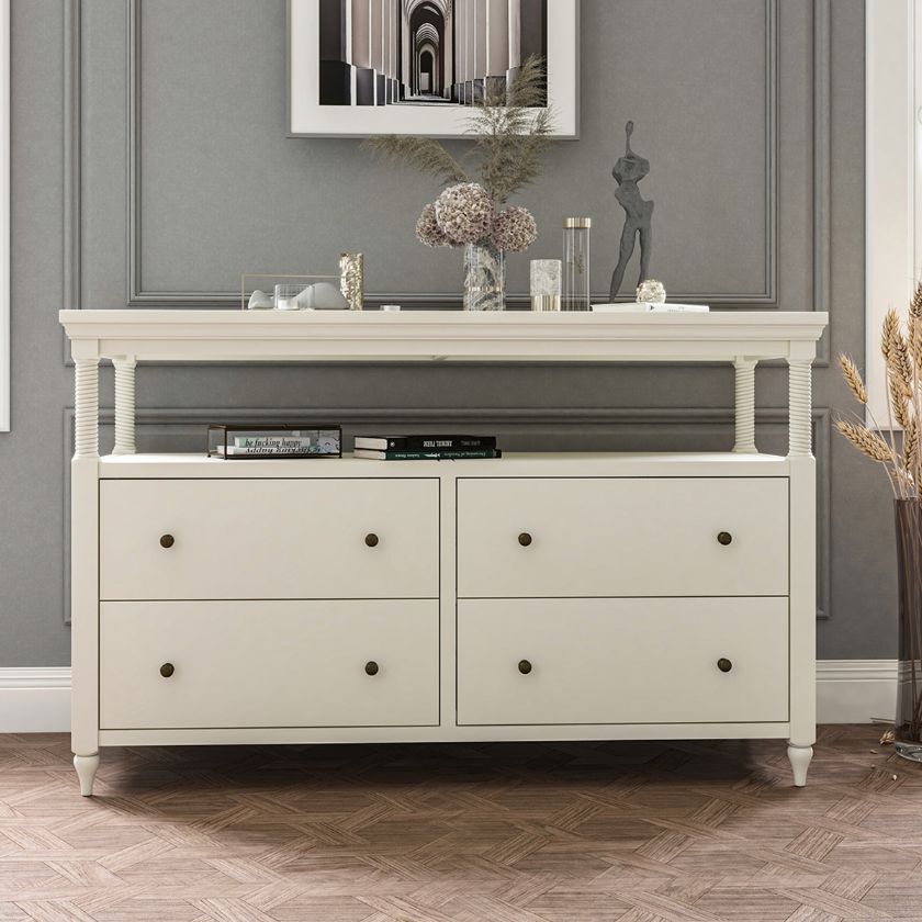 Picture of Hartlepool White Solid Wood 4 Drawer Long Dresser