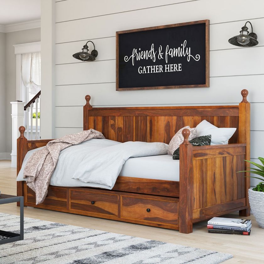 Picture of Lucerne Rustic Solid Wood 3 Drawer Twin Daybed With Storage