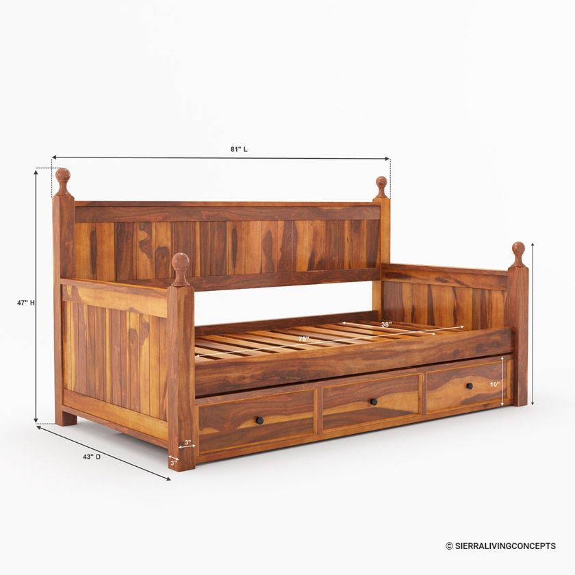 Lucerne Solid Wood Twin Daybed With Storage Drawers Size Image