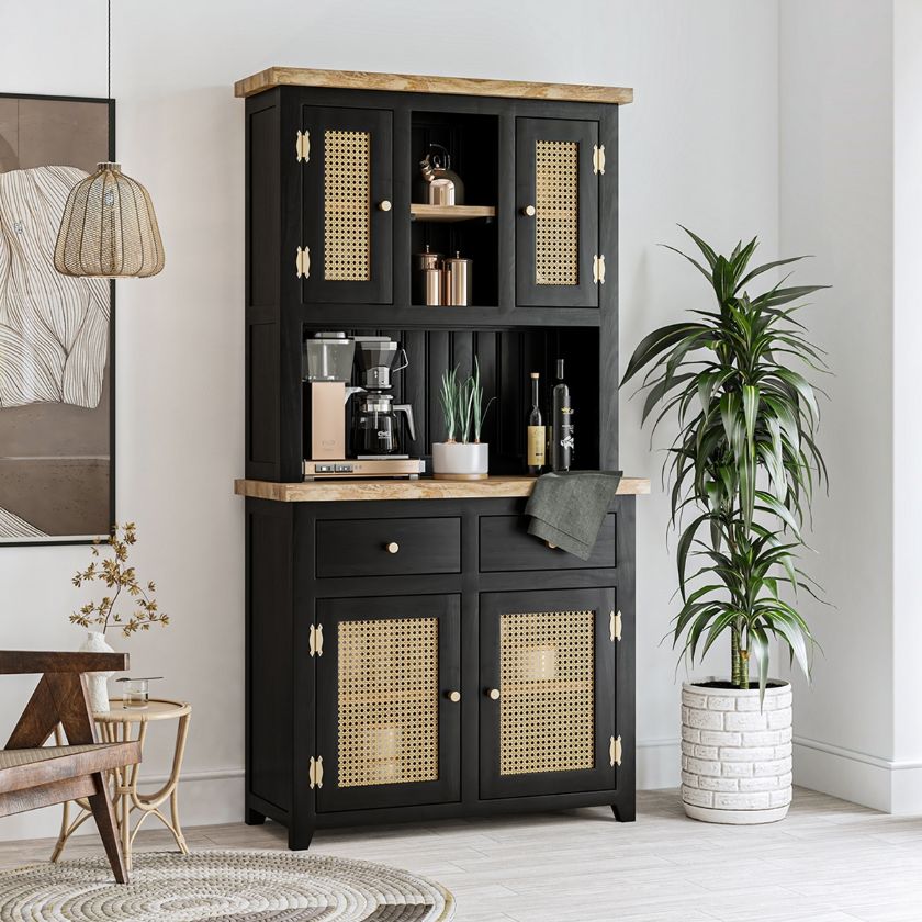 Picture of Greenock Solid Wood 2 Tone Coffee Bar Cabinet With Hutch