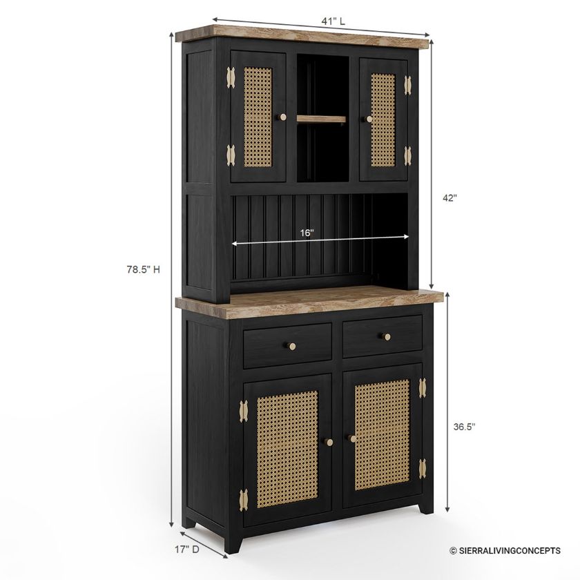 Greenock Solid Wood 2 Tone Coffee Bar Cabinet With Hutch Dimension Image