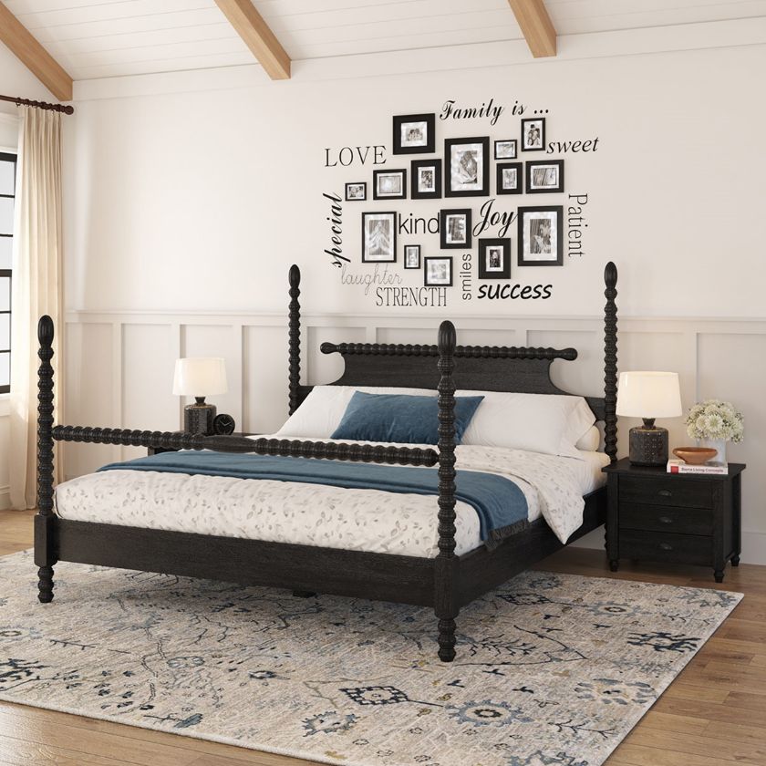 Picture of Moncton Black Solid Wood Platform Handcrafted 4 Poster Bed