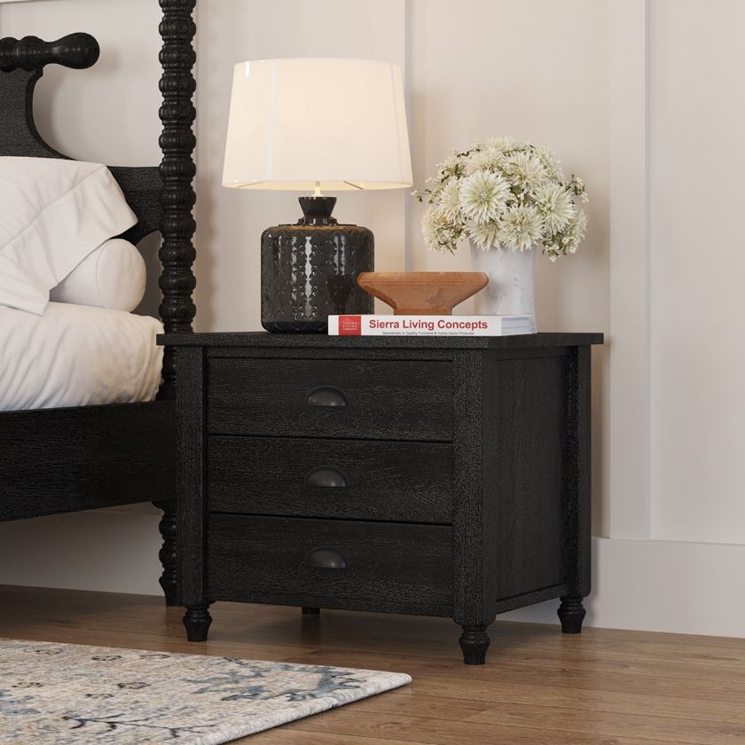 Picture of Moncton Black Solid Wood 3 Drawer Nightstand
