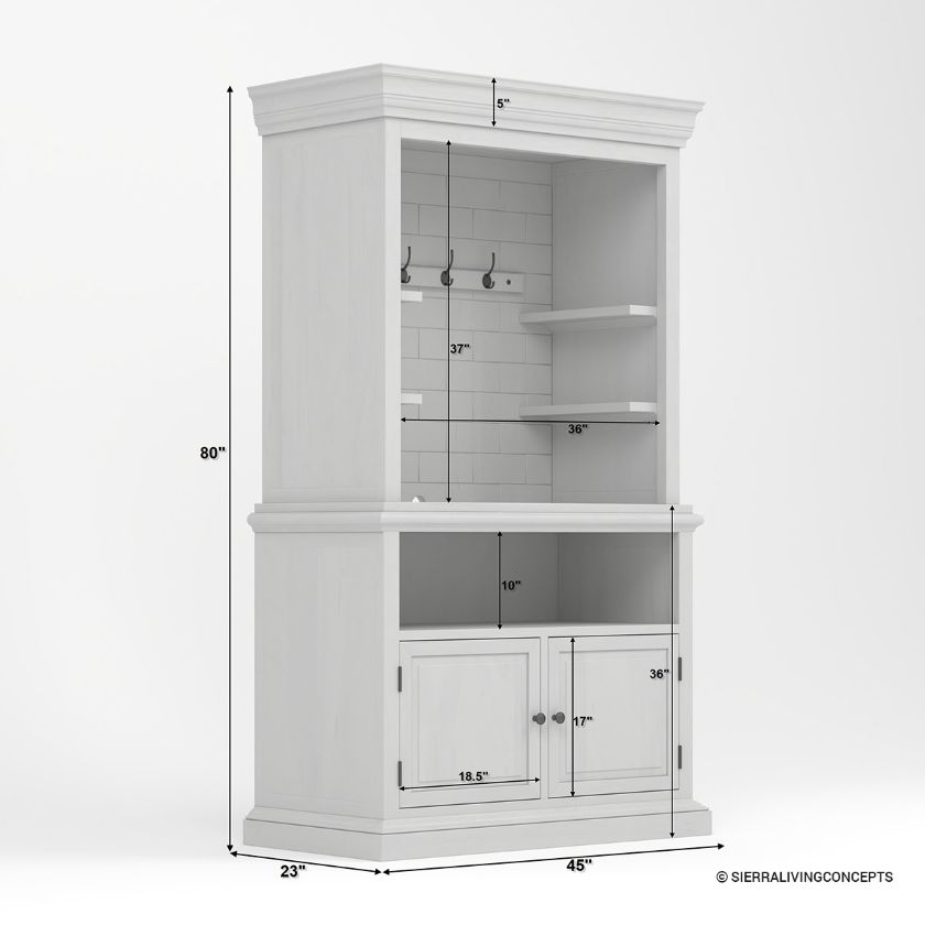 Vaughan White Farmhouse Kitchen Coffee Bar Station  Dimension Image