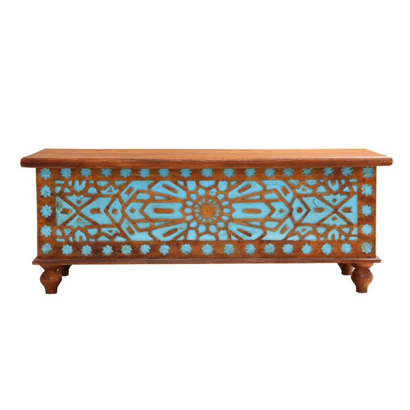 Picture of Tracy Rustic Solid Wood Hand Carved 2 Tone Storage Trunk