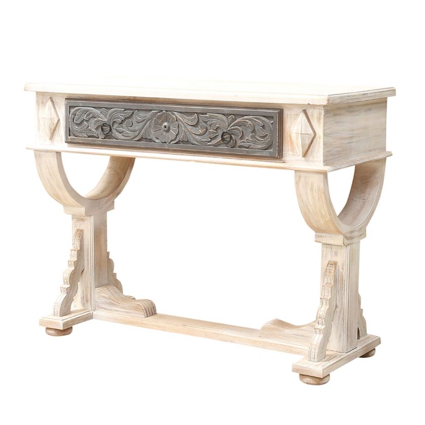 Picture of Etna French Rustic Solid Wood Hand Carved Console Table With Drawer