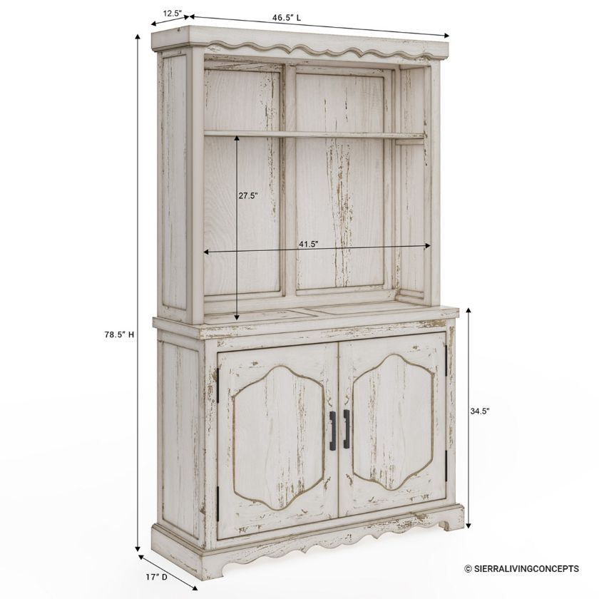 Regensburg Mahogany Wood Distressed Farmhouse Coffee Bar Hutch Dimension Image