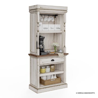 Picture of Brunswick Mahogany Wood Farmhouse Style Coffee Bar Hutch