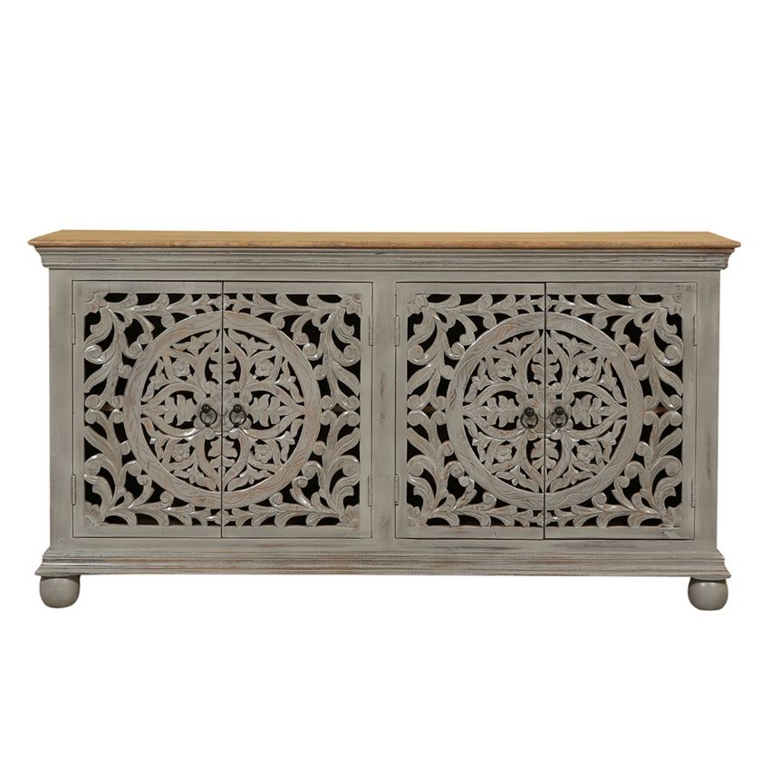 Picture of Dixon Bohemian Hand Carved 4 Ornate Door Buffet Sideboard
