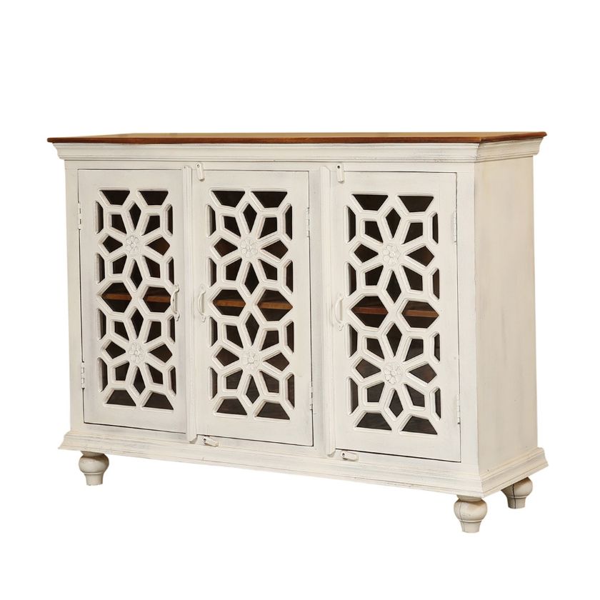 Picture of Moorpark Vintage Fretwork Whitewashed 3 Doors Buffet Sideboard