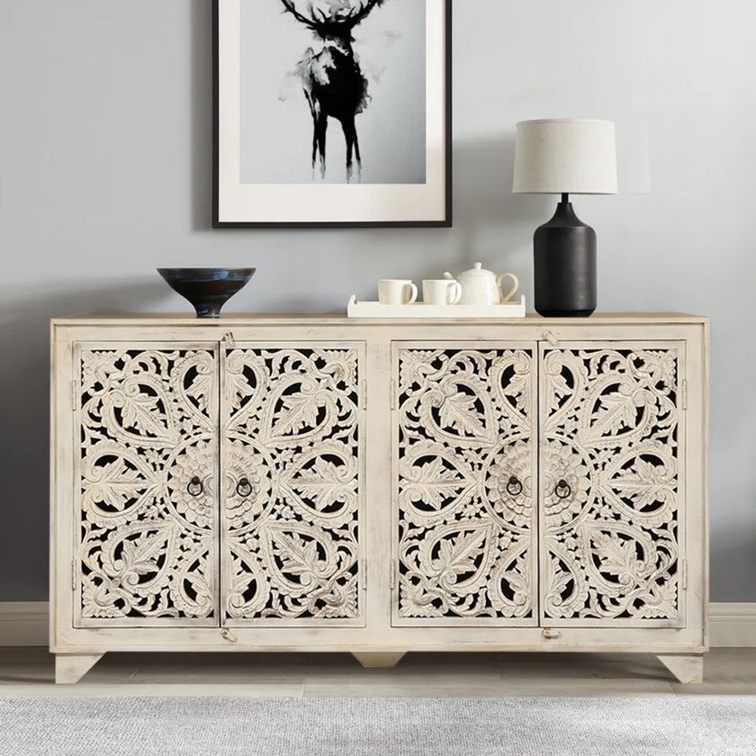 Picture of Marbella Rustic Solid Wood Hand-carved 4 Door Sideboard