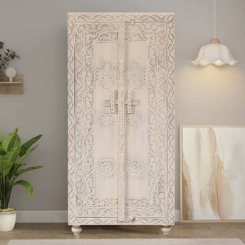 Picture of Ross Country Style Whitewashed Distressed Ornate Clothing Armoire
