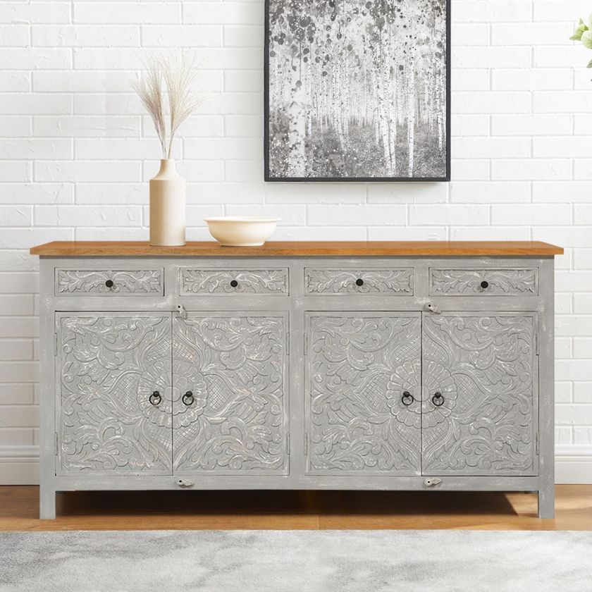 Picture of Pleasanton Two Tone Solid Wood Eclectic 4 Drawer Long Sideboard
