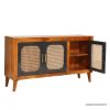 Picture of Willows Modern Rustic Solid Wood 2 Tone Rattan Door Buffet Sideboard