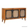 Picture of Willows Modern Rustic Solid Wood 2 Tone Rattan Door Buffet Sideboard