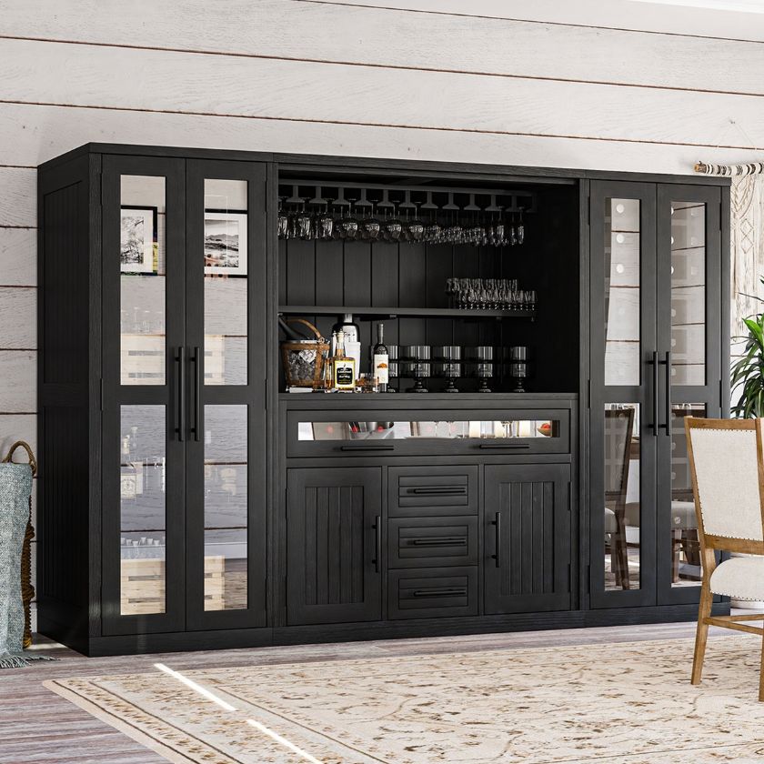 Picture of Lisbon Solid Wood Large Farmhouse Black Home Bar Cabinet