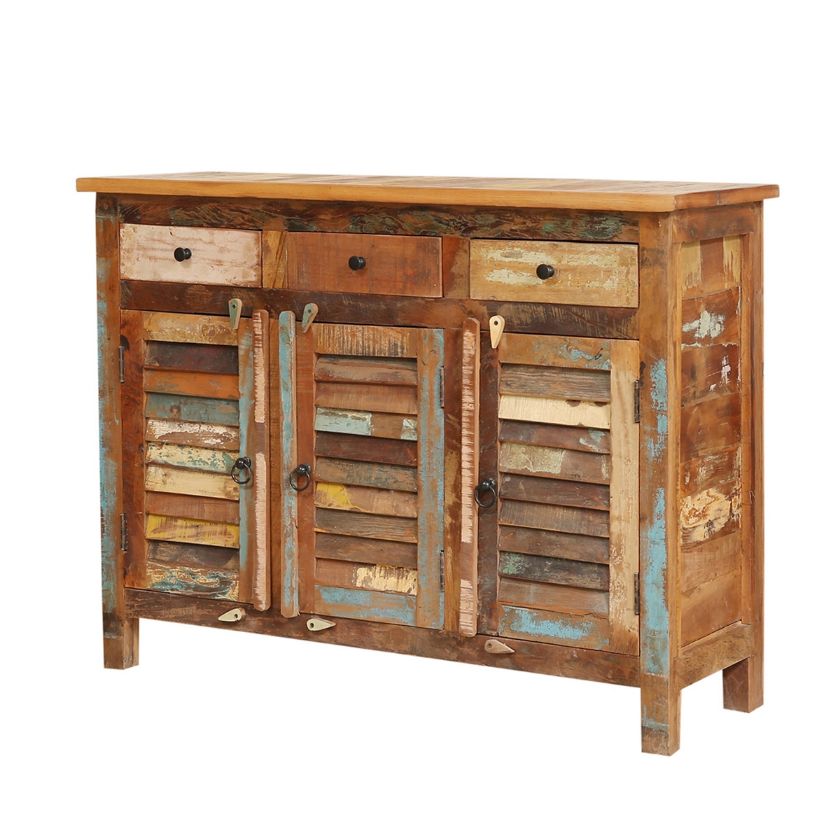Picture of Rustic Distressed Solid Wood 3 Drawer Sideboard
