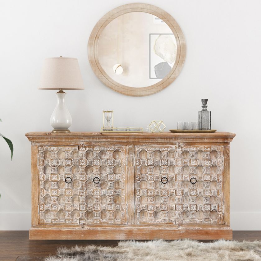Picture of Folsom Rustic Solid Wood 4 Door Traditional Long Buffet Cabinet