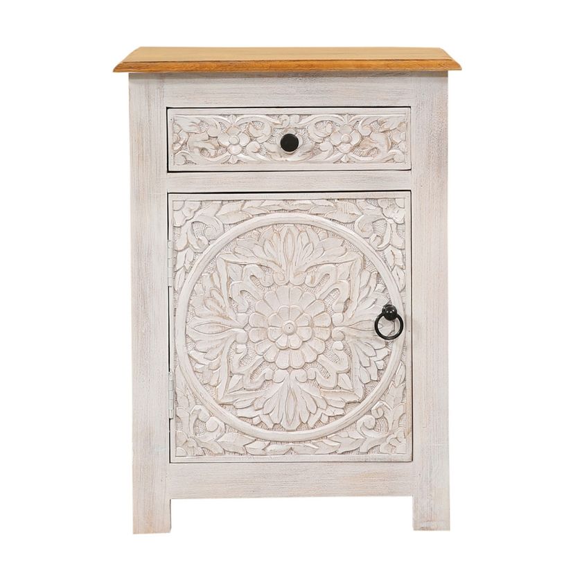 Picture of Lafayette Weathered Whitewashed Mandala Solid Wood Nightstand