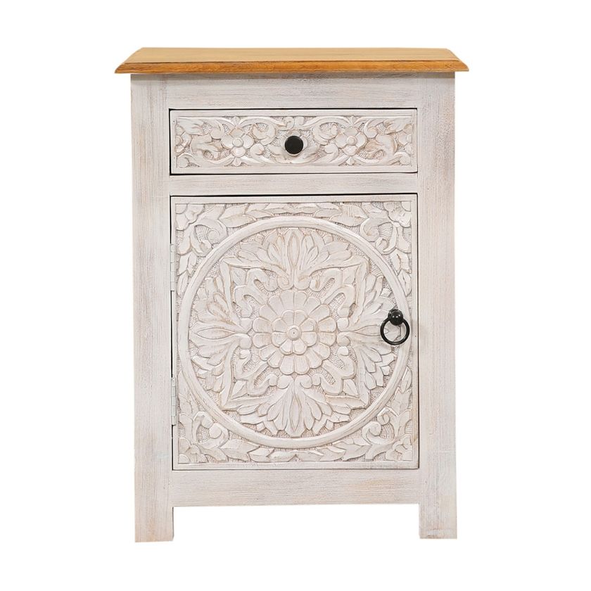 Picture of Lafayette Weathered Whitewashed Mandala Solid Wood Nightstand