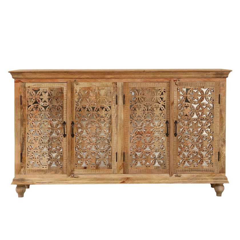 Picture of Arnot Rustic Solid Wood 4 Doors Handcarved 71 Inches Large Buffet Cabinet 