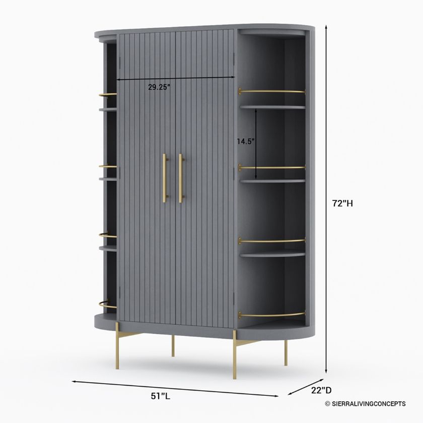 Beringen Solid Wood Modern 2 Door Liquor Bar Cabinet Dimension Image