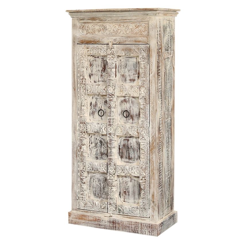 Picture of Chowchilla Distressed Whitewashed Hand Carved 3 Tier Armoire