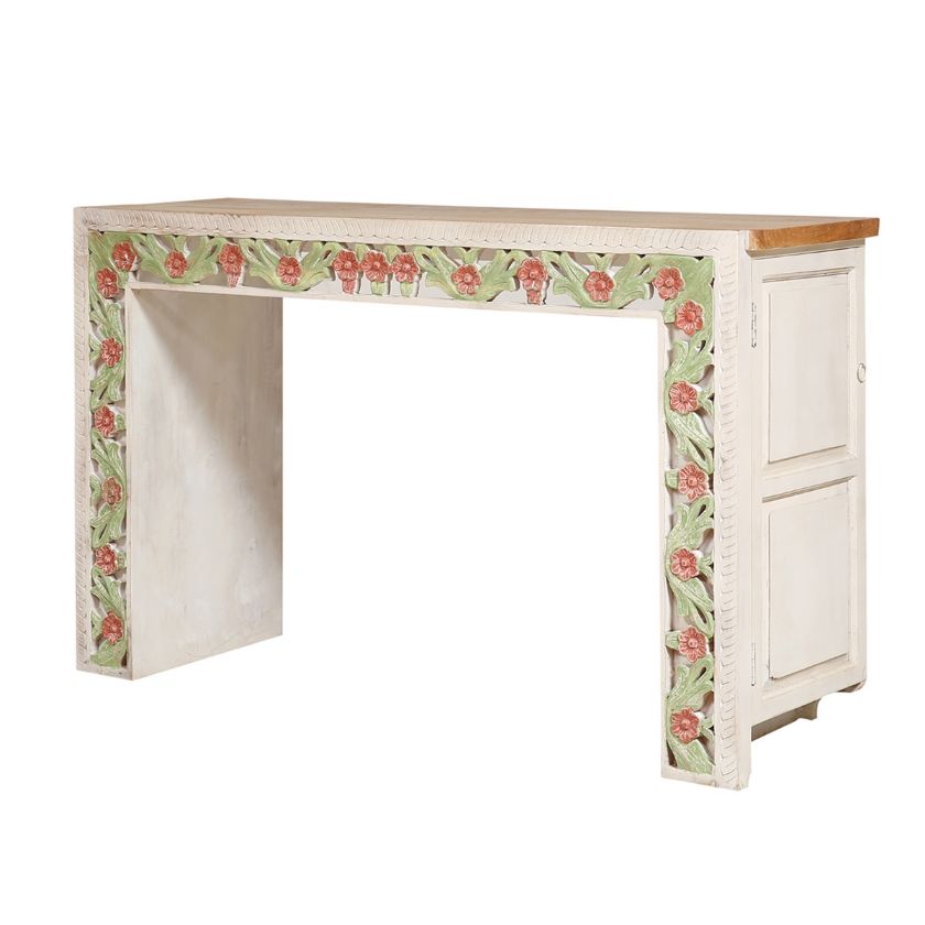 Picture of Watsonville Floral Solid Wood Hand Carved Console Table w Storage 