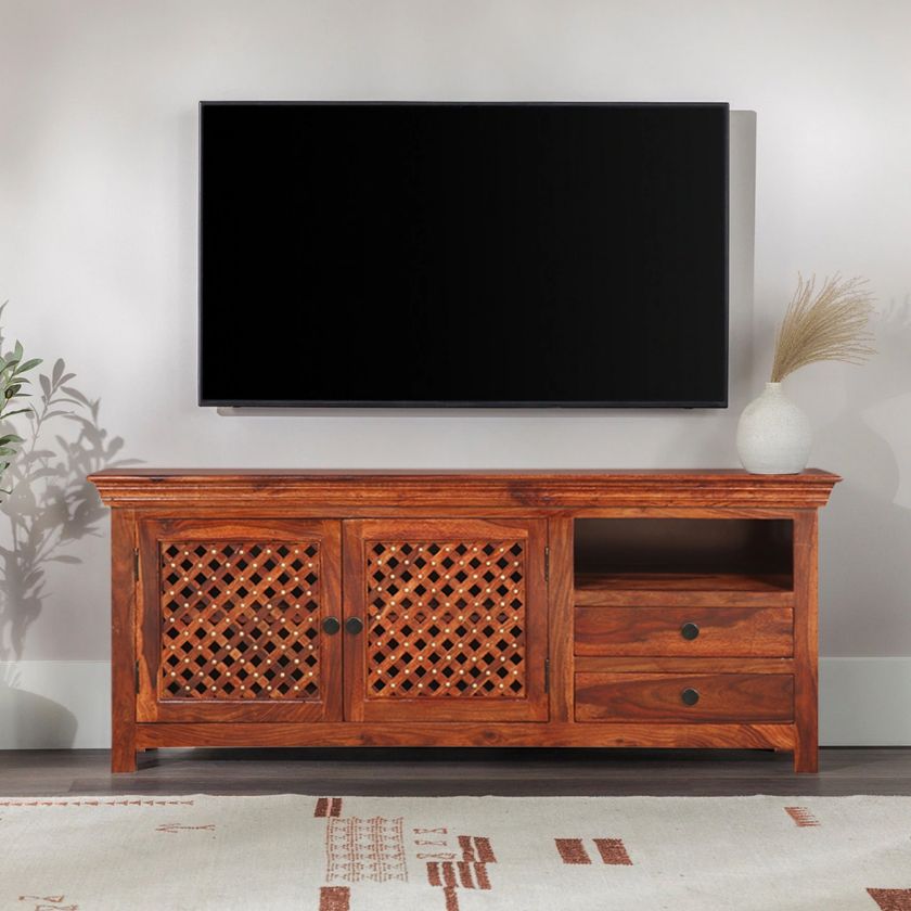 Picture of Vineyard Traditional Rustic Solid Wood 2 Drawer Media Cabinet