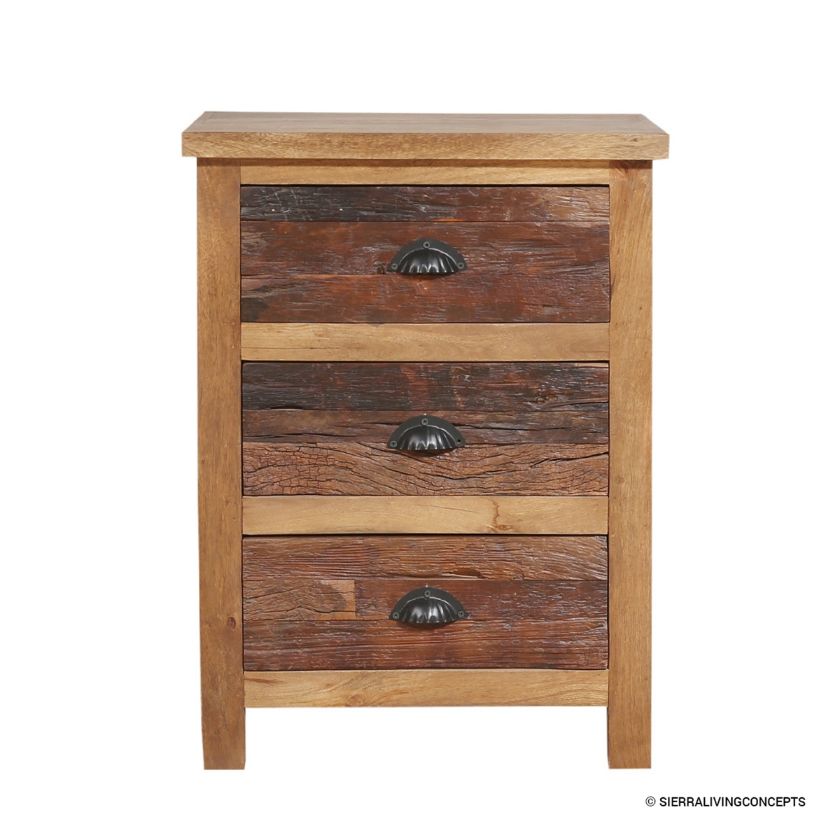 Picture of Rustic Solid Wood 3 Drawer Traditional Nightstand