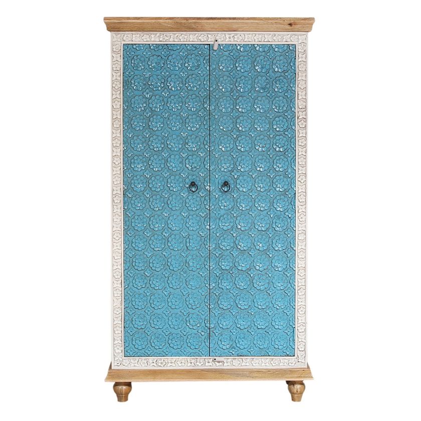 Picture of Tehama Turquoise 2 Tone Solid Wood Hand Carved Armoire