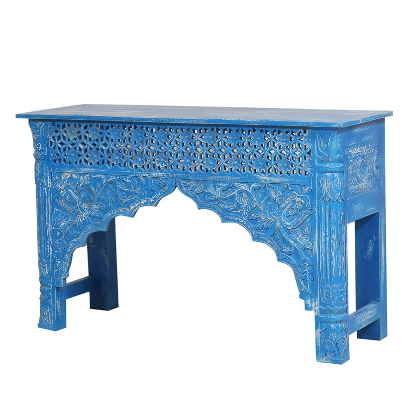Picture of Simi Valley Arched Distressed Blue Vintage Hand Carved Console Table