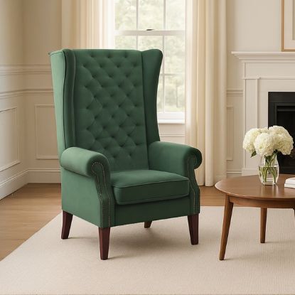 Whittier Green Upholstered Tufted High Wingback Accent Chair