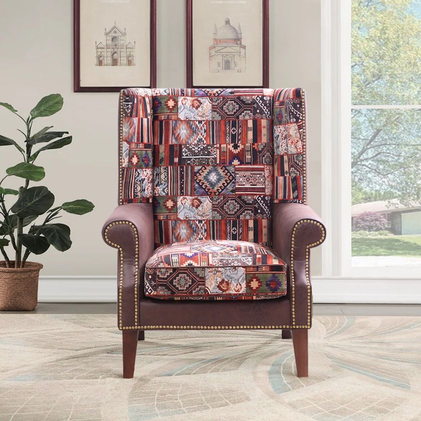 Picture of Pacifica Multicolor Patchwork Upholstered Accent Arm Wooden Sofa Chair		