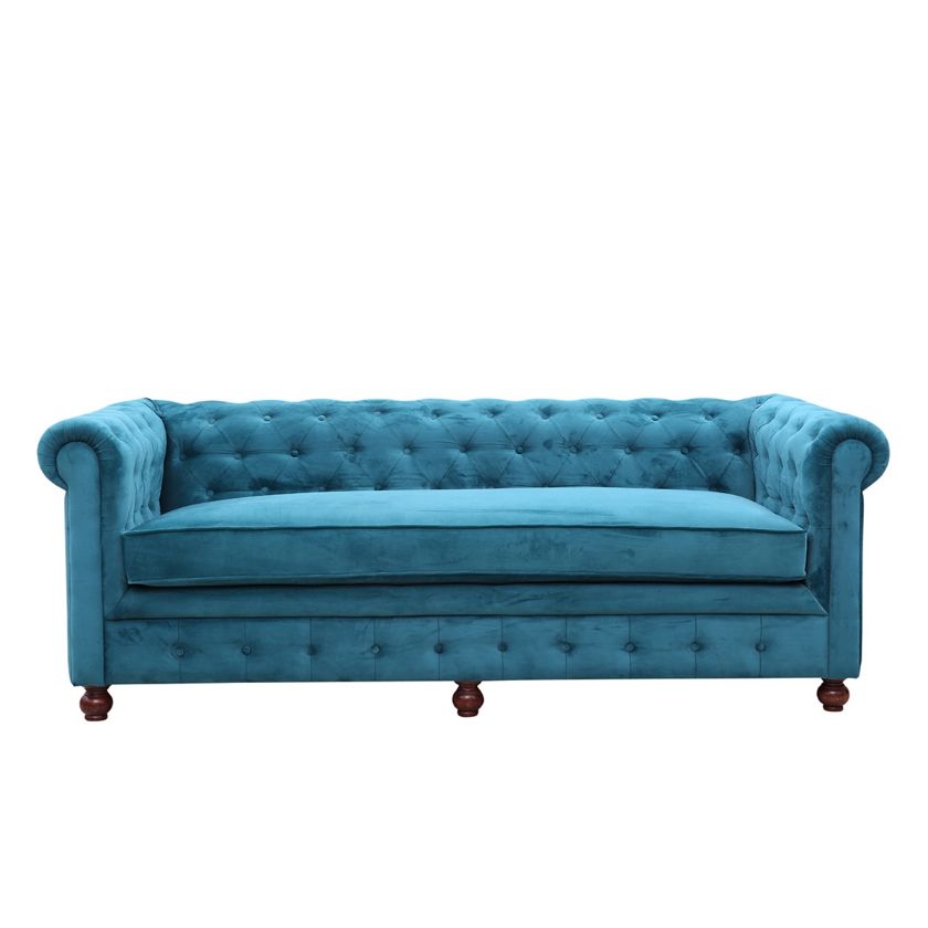 Picture of Patterson Traditional Tufted Cyan Blue Upholstered 3-Seater Sofa		