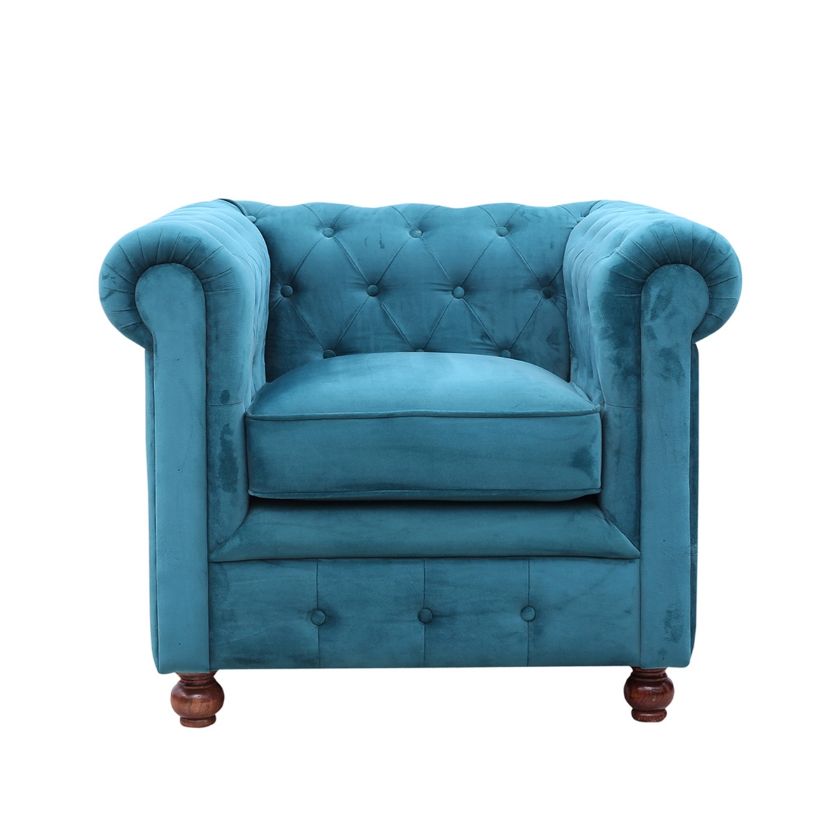 Picture of Patterson Traditional Tufted Cyan Blue Upholstered Single Seater Sofa