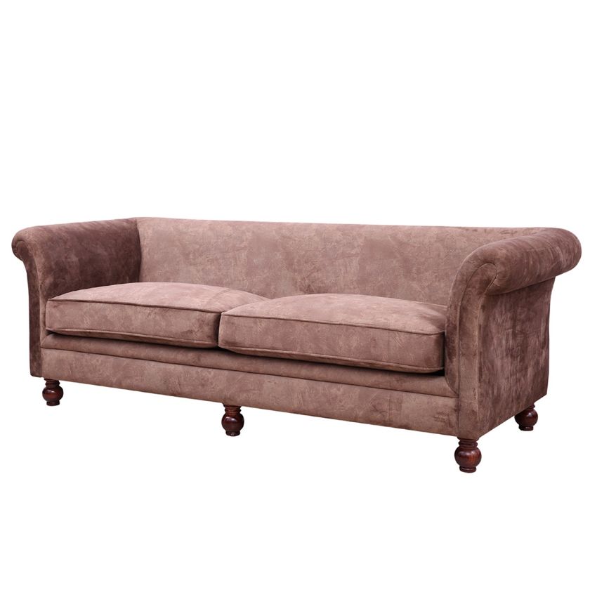 Picture of Stowe Solid Rustic Wood Upholstered 3-Seater Velvet Living Room Sofa		