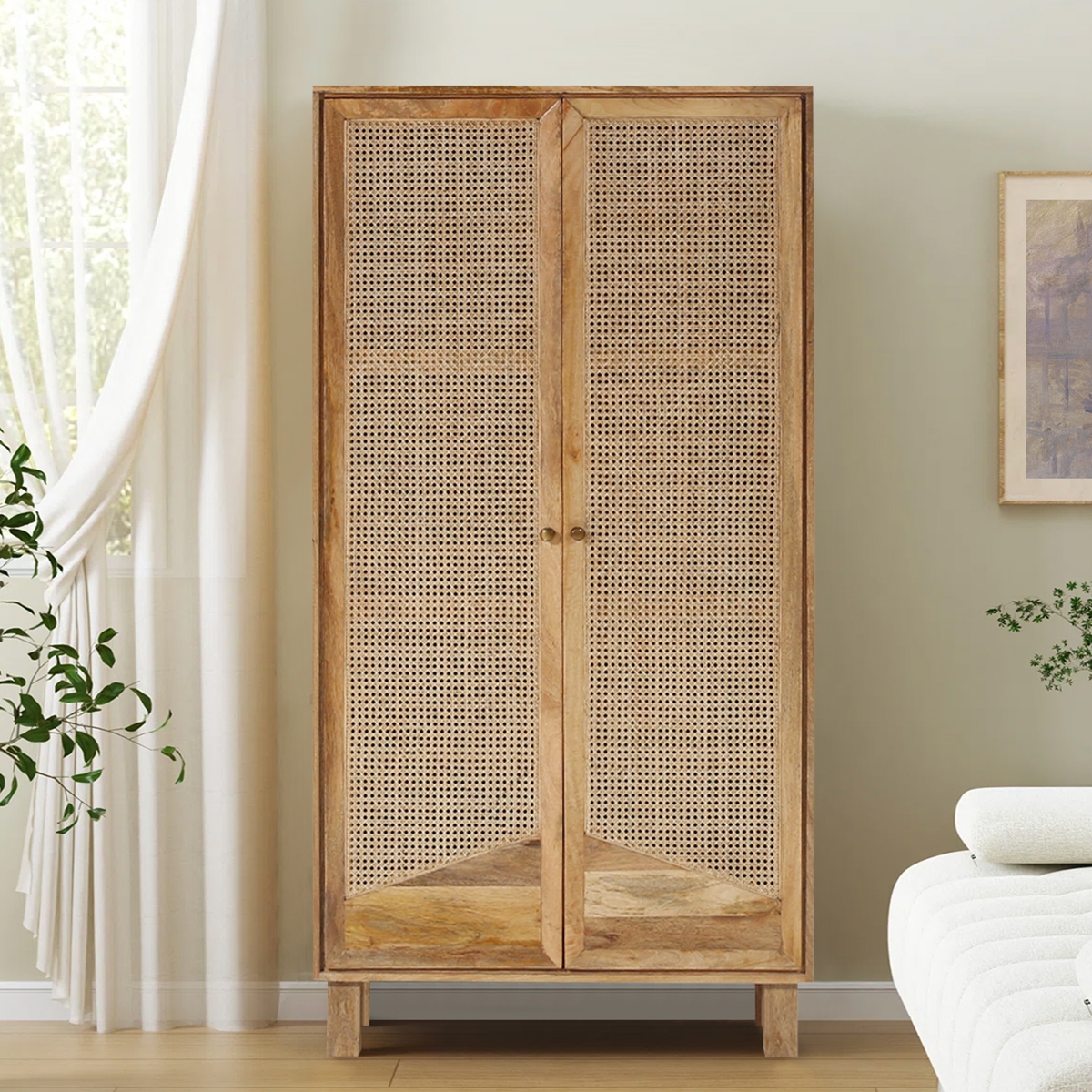Rustic Storage Cabinet With Two Drawers And Four Classic Rattan
