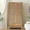 Picture of Porirua Solid Wood 4 Tier Armoire with Rattan Doors