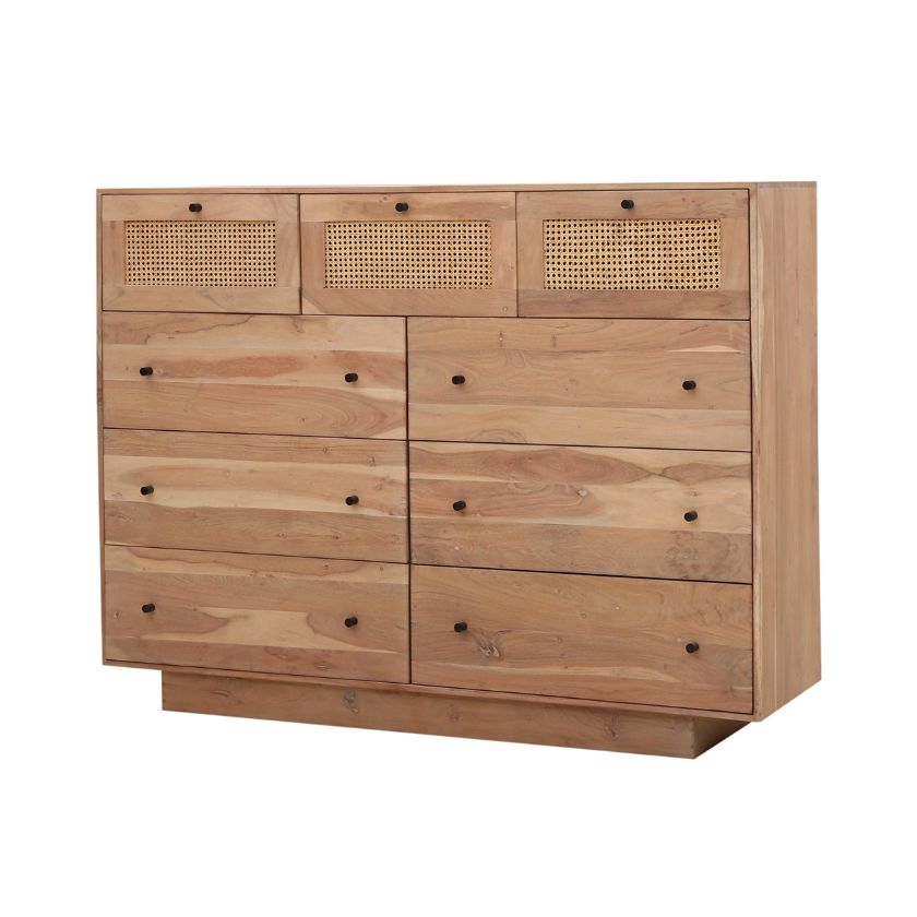 Picture of Cottbus Rustic Modern Solid Wood 9 Drawer Rattan Dresser