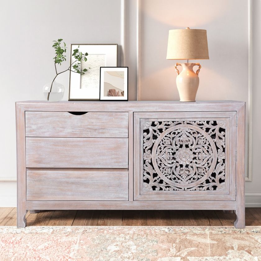 Picture of Athlone Distressed Mindi Wood Handcarved Sideboard